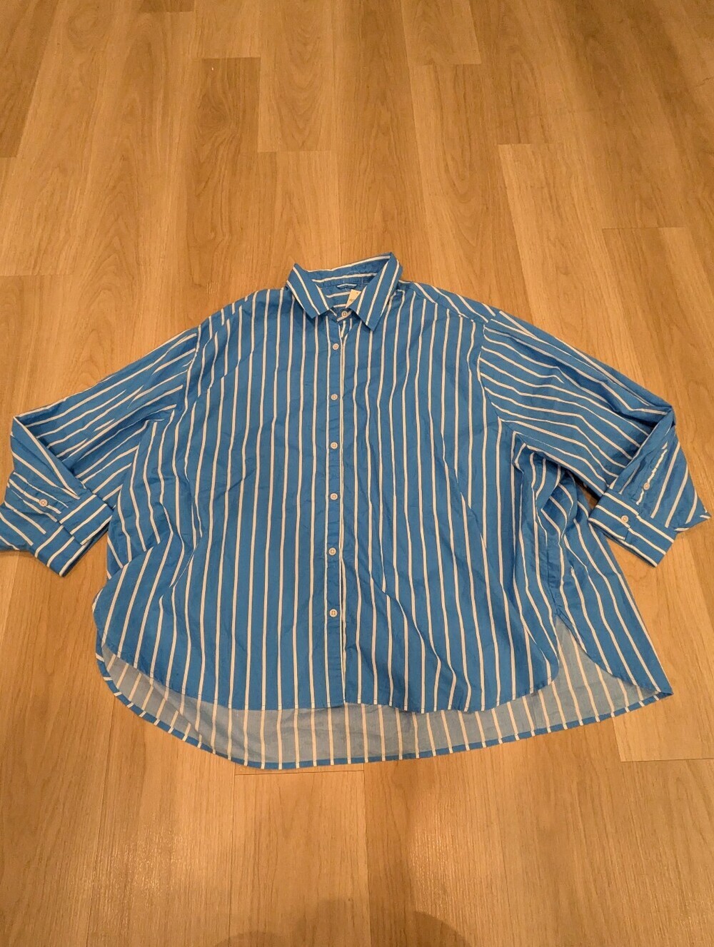 Aerie NWT Blue Oversized Button Up Long Sleeve With Stripes Size XXL